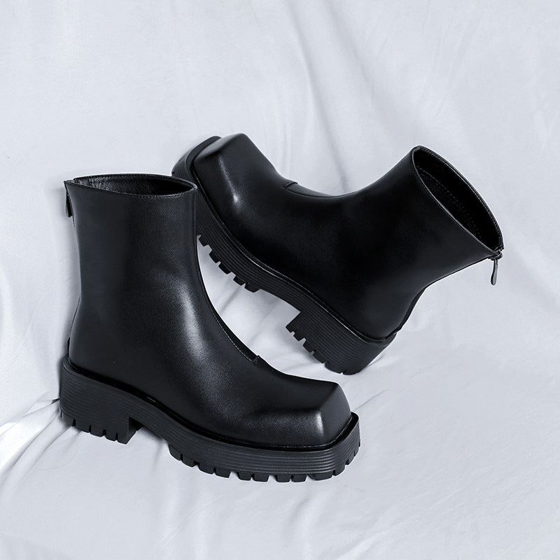 Men's Autumn Square Toe Platform Back Zipper Boots