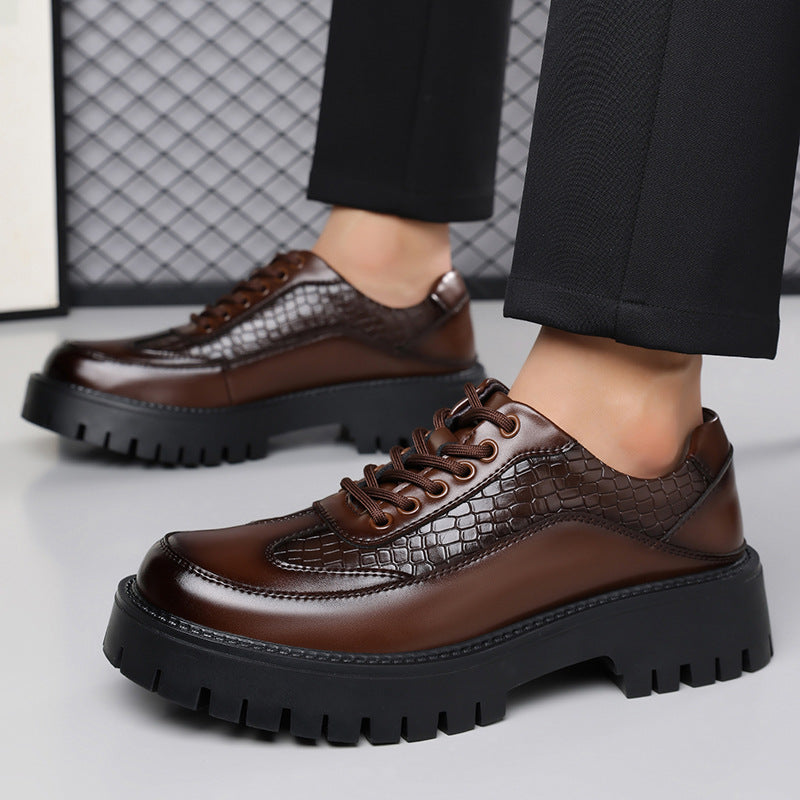 Men's Autumn Business Lace Up Pattern Thick Bottom Big Leather Shoes