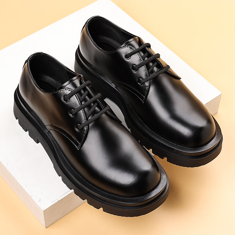Men's Matte Polished Black Big Head Derby Retro Trendy Men's Casual Leather Shoes