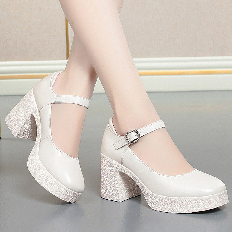 Women's Genuine Model Cheongsam High Low-cut Soft Cowhide Thick Women's Fashion Shoes