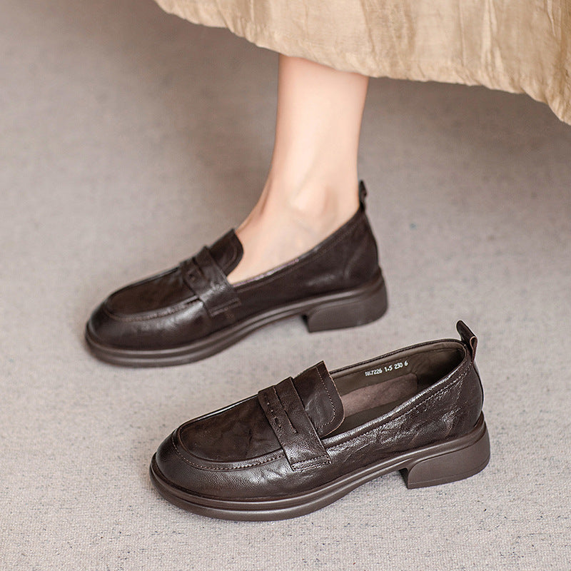 Sheepskin Low British Style Slip-on Uniform Loafers
