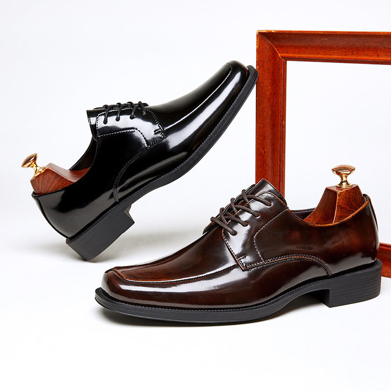 Men's Square Toe Glossy High-grade Paint Formal Wear British Derby Men's Shoes