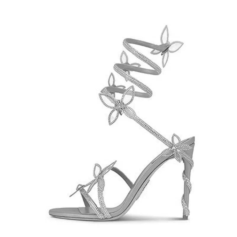 Wind Winding Tape Crystal High Butterfly Decoration Heels