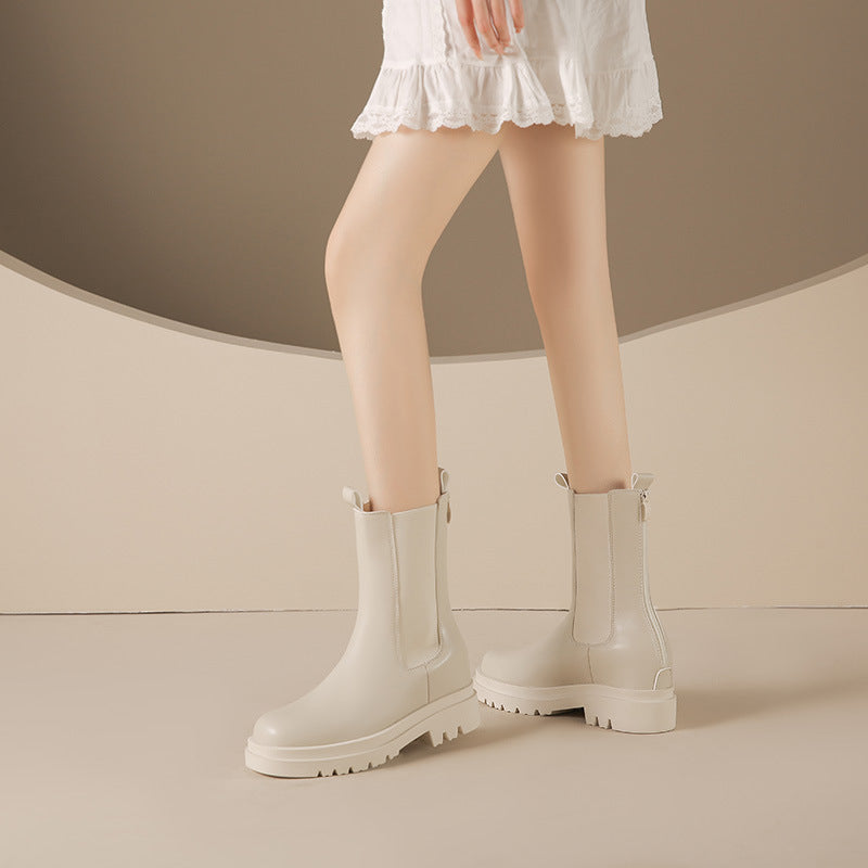 Women's Small Size Soft Chelsea Platform Smoke Pipe Hight Boots