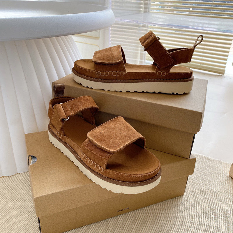 Women's Gold Star First Layer Belt Velcro Flat Sandals