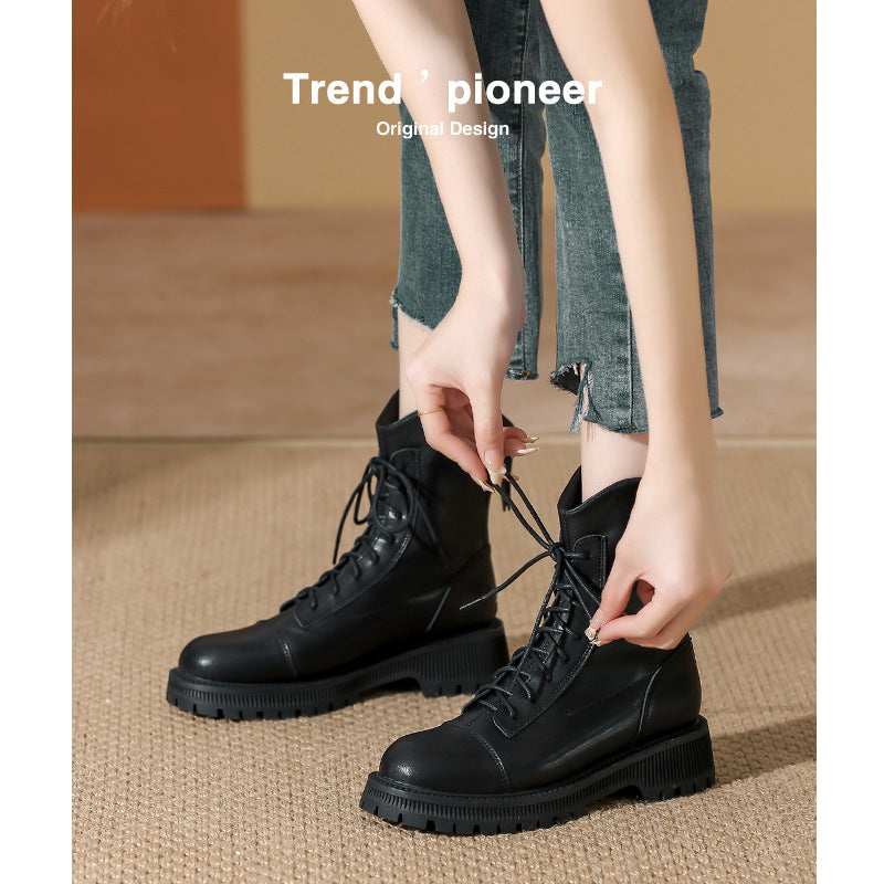 Women's Martin Thick-soled Ankle Female Beige Elegant British Boots