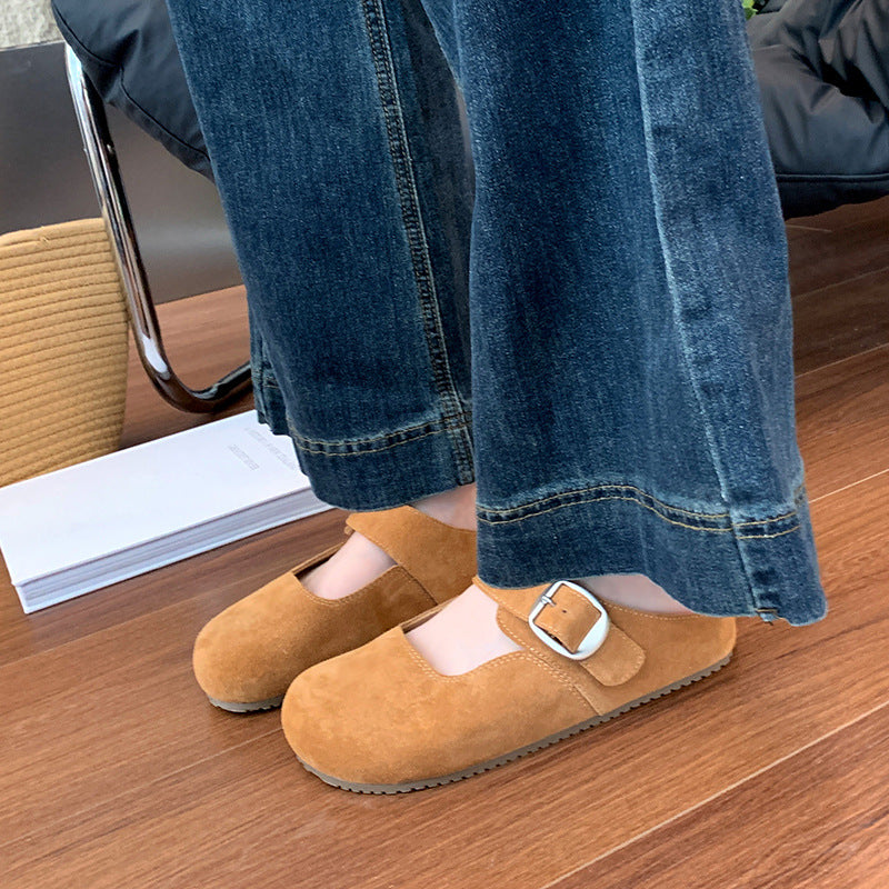 Women's Round Head Buckle French Platform Plus Sandals
