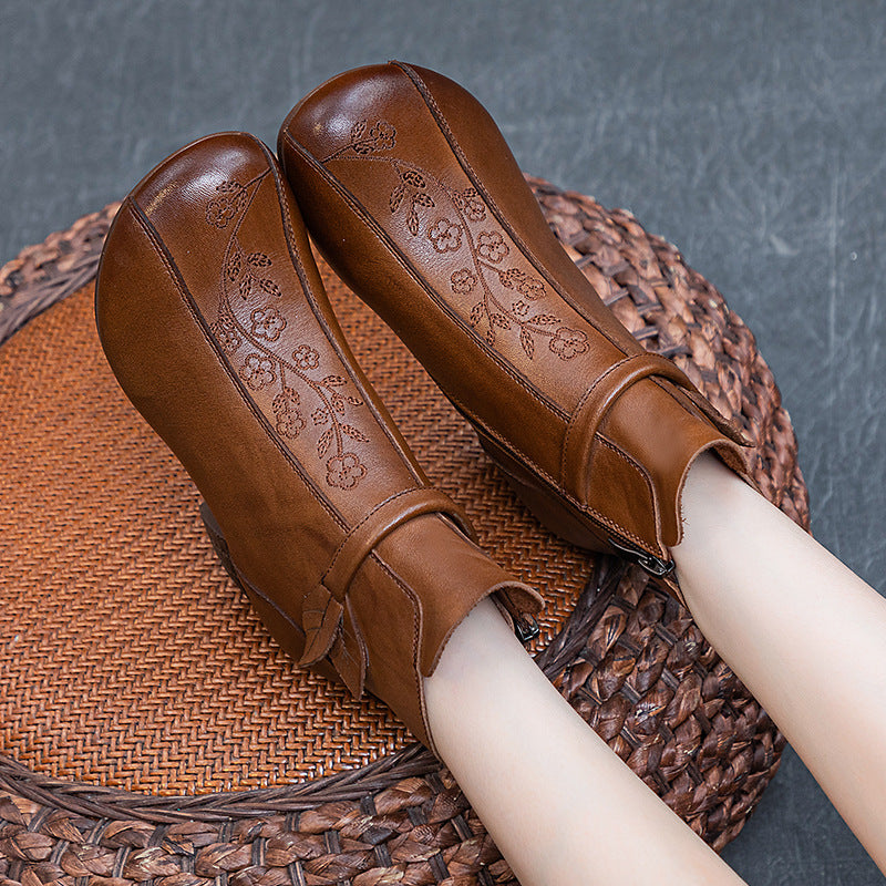 Women's Bottom Washed Top Layer Cowhide Retro Boots