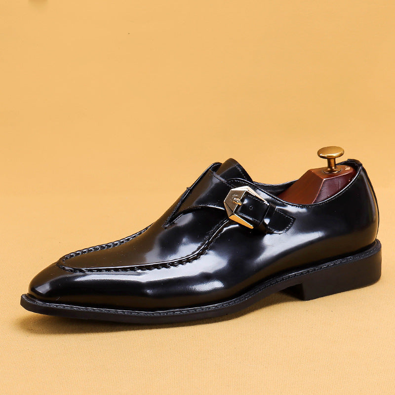 Men's Authentic Square Toe Formal Wear Buckle Leather Shoes