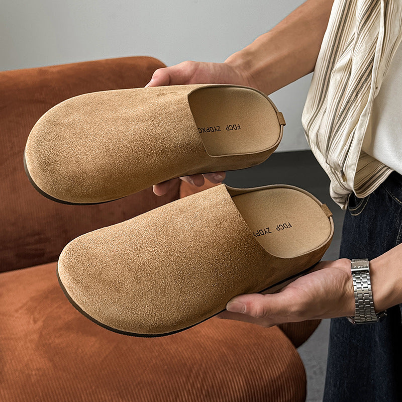 Men's Niche Style Slip-on Flat Toe Box Half Simple Leisure Men's Casual Leather Shoes
