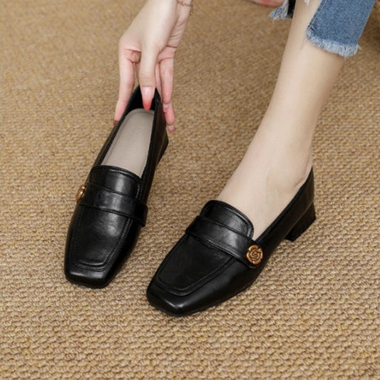 Retro Easy Matching Square Toe Chunky Mom Mid Slip-on Loafers