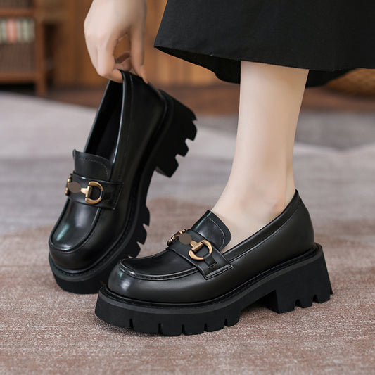 Height Increasing Insole Platform Female Retro Leather Shoes