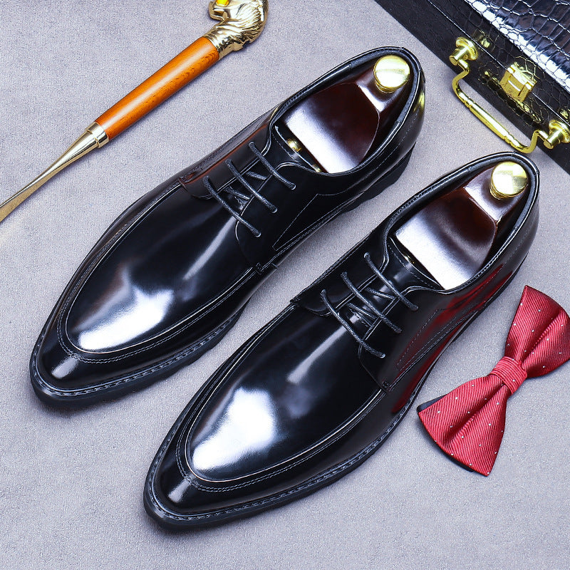 Men's Cowhide Genuine Soft Formal Wear Derby Pointed Toe Platform Leather Shoes