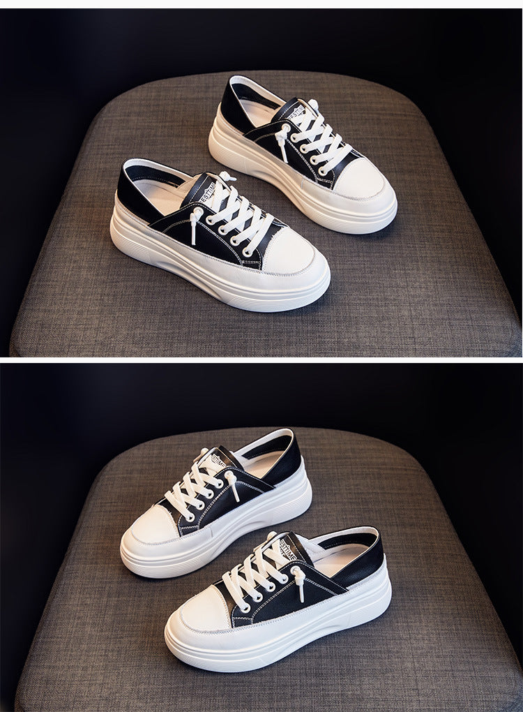 Women's Sports Cowhide Easy Wear Thick Bottom Height Increasing Women's Shoes