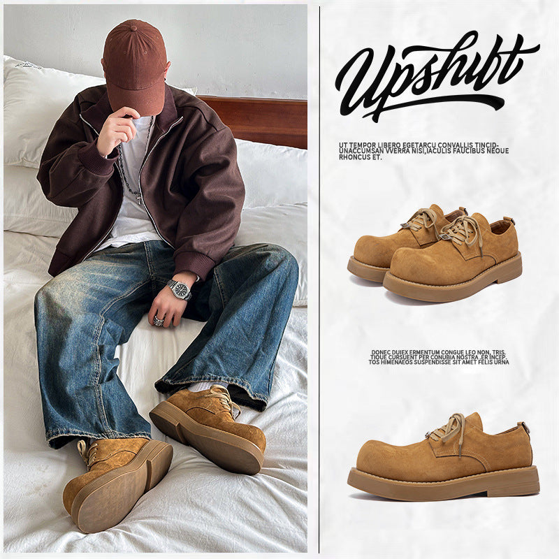 Men's Big Toe Derby Height Increasing Low Leather Shoes