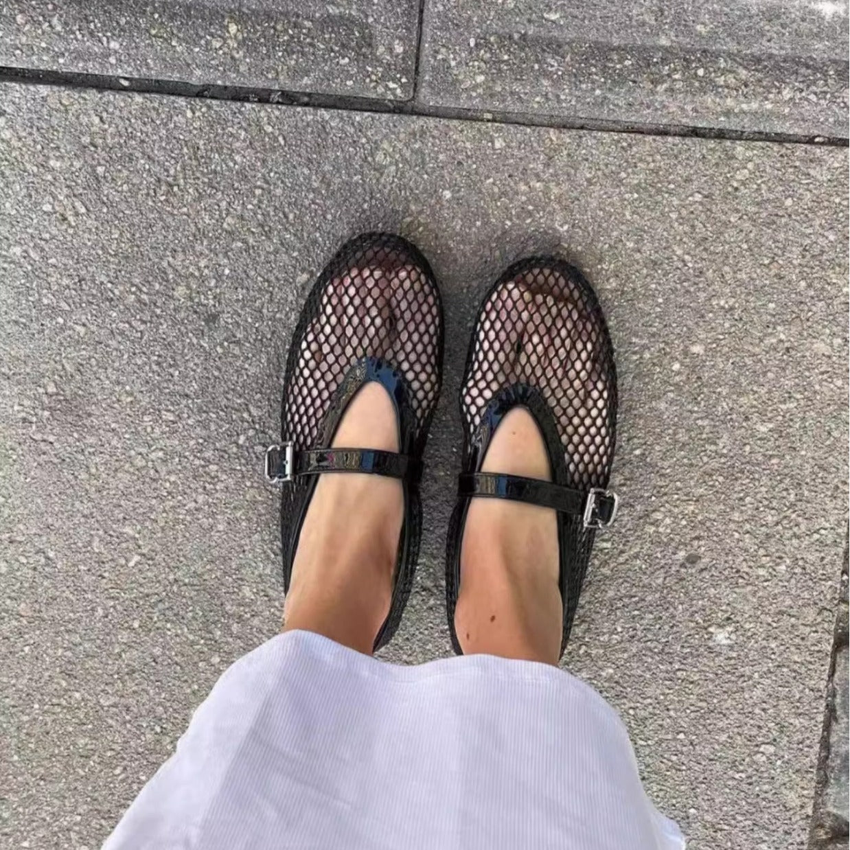 Women's Ballet Flat Hollowed Black Round Pumps Women's Shoes