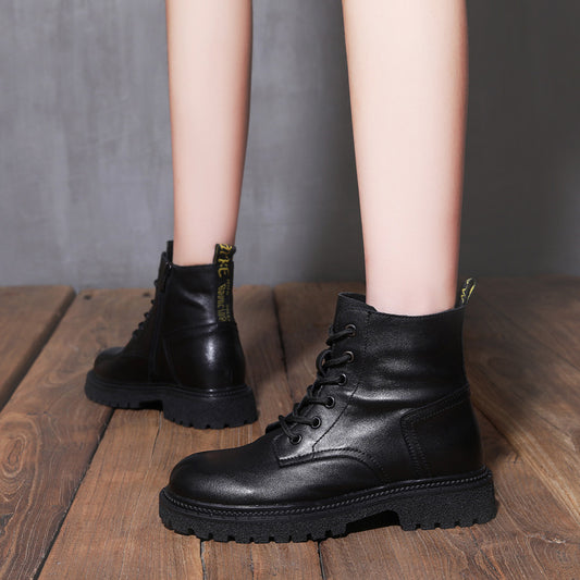 Women's First Layer Cowhide Martin Female British Style Veet Leather Shoes
