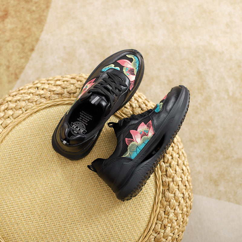 Women's Embroidered Chinese Fashion Light Luxury Exquisite Sports Lotus Women's Casual Shoes