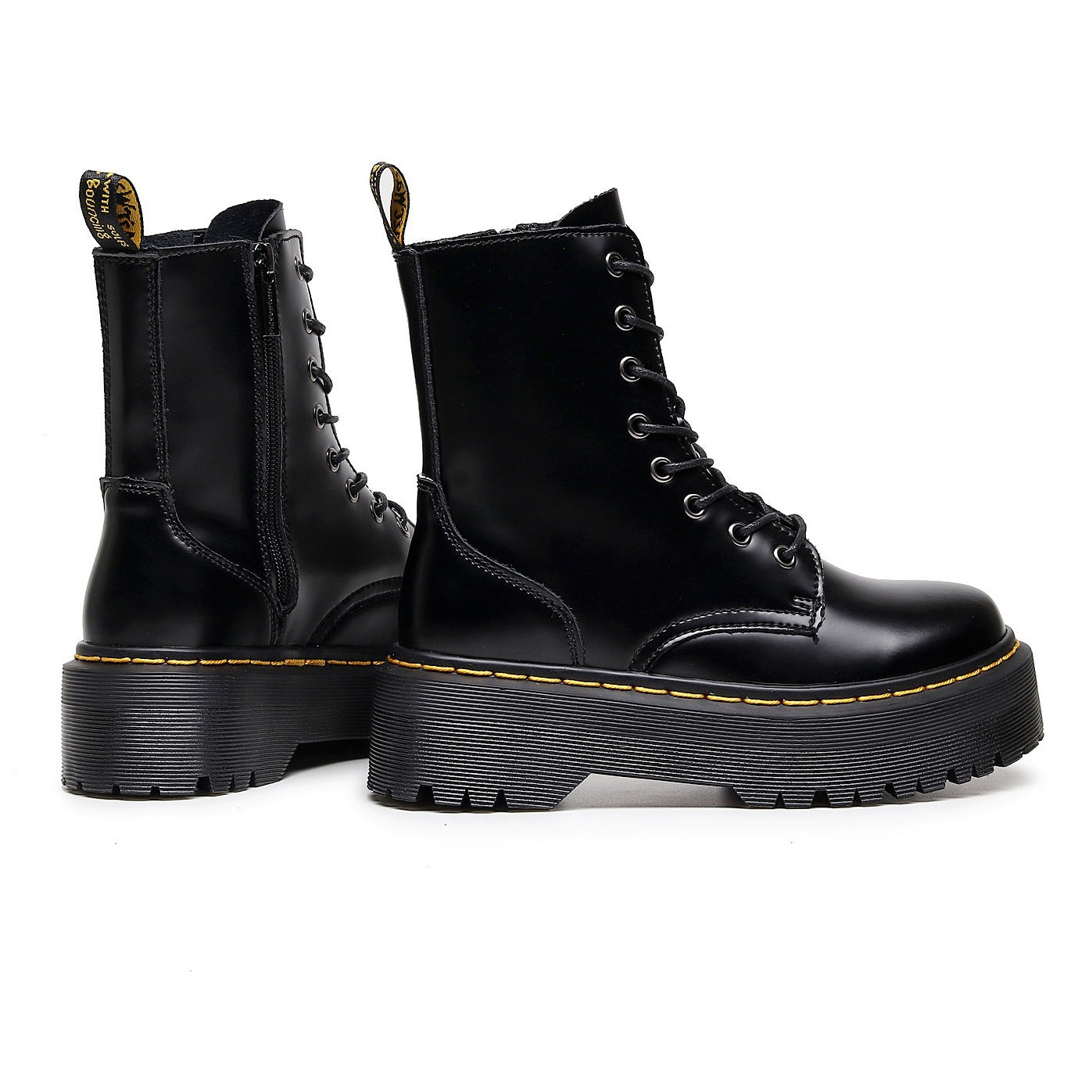 Women's & Men's Holes Side Zipper Couple Motorcycle Lace Boots