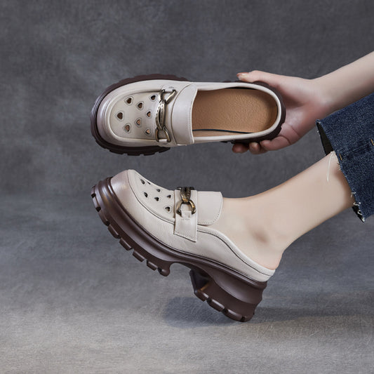 Women's Summer Outer Wear First Layer Cowhide Raise The Bottom Slippers