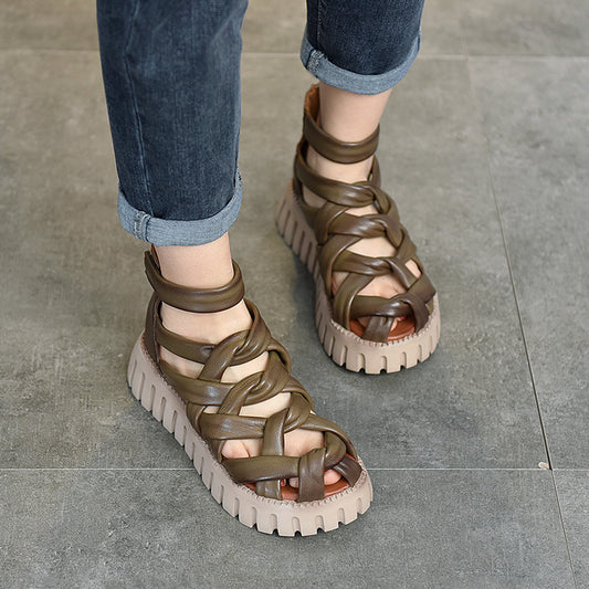 Women's Pairs Of Thick-soled Roman Genuine Pitcher Sandals