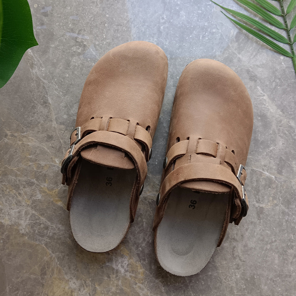 Women's Glamorous Cork Cowhide Retro Series Slippers