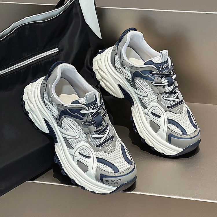 Women's Clunky Spring Mesh Breathable Thick Bottom Show Feet Sneakers