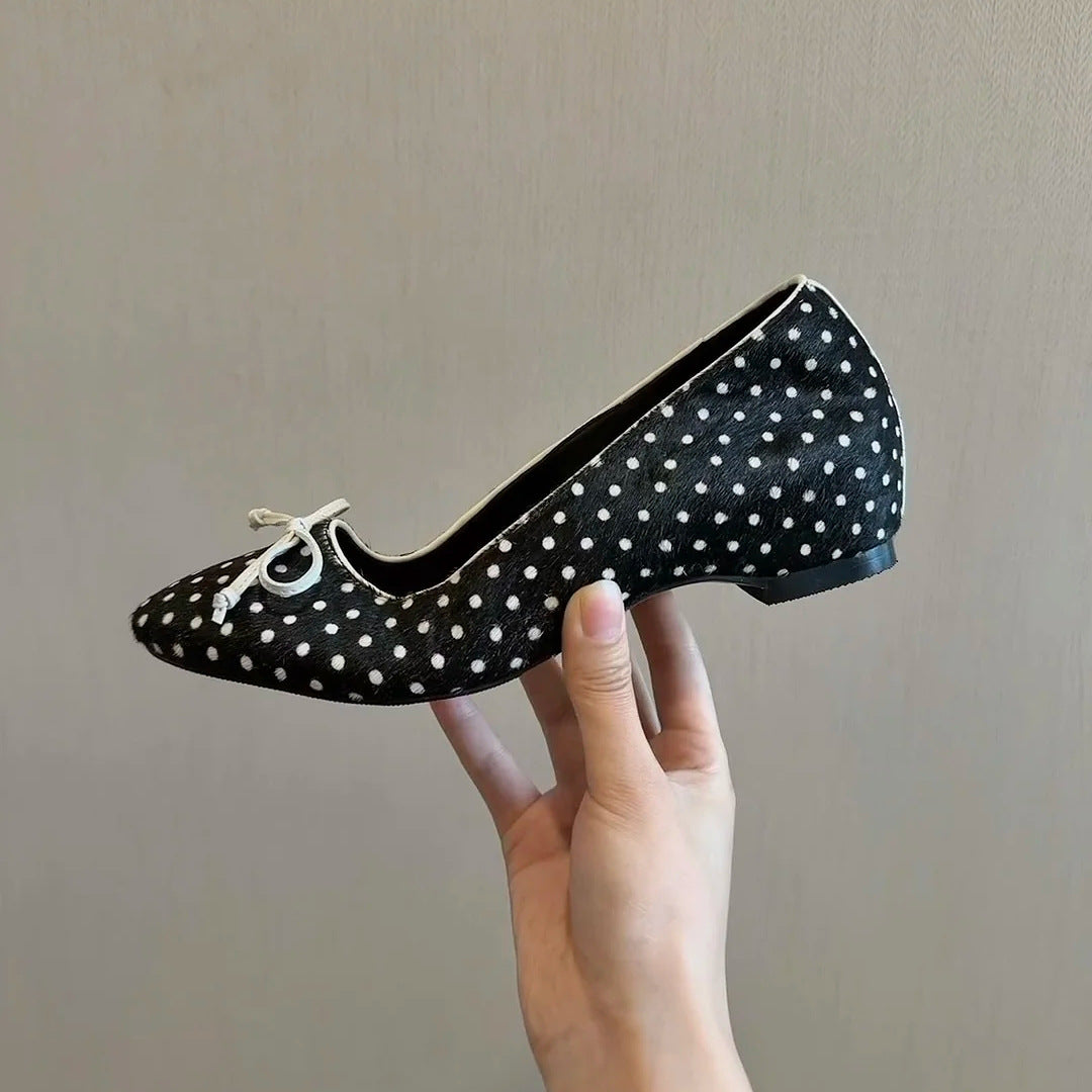 Polka Dot Height Increasing Insole Cat Shallow Mouth Women's Fashion Shoes