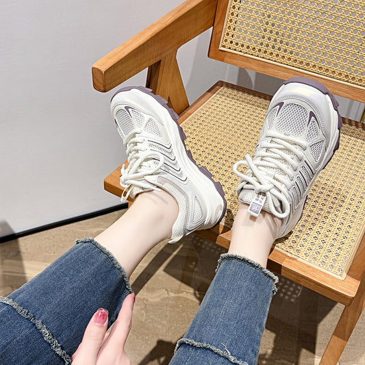 Women's White Mesh Dad Comfortable Lightweight Travel Casual Shoes