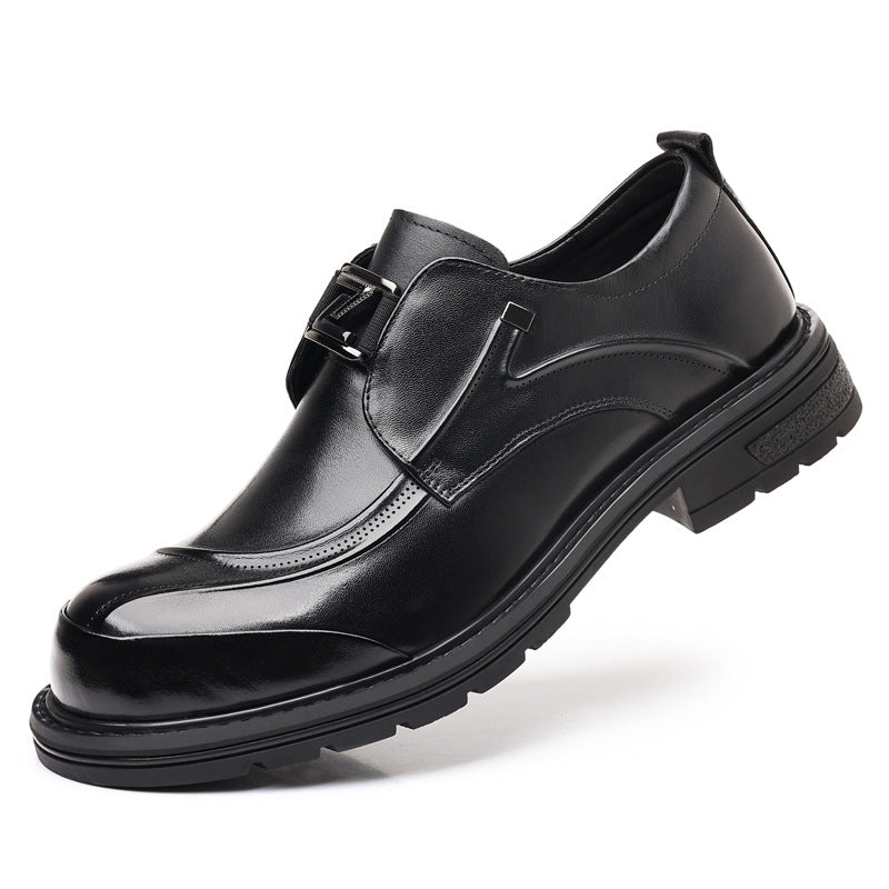 Men's Big Toe Thick Bottom Top Layer Leather Shoes