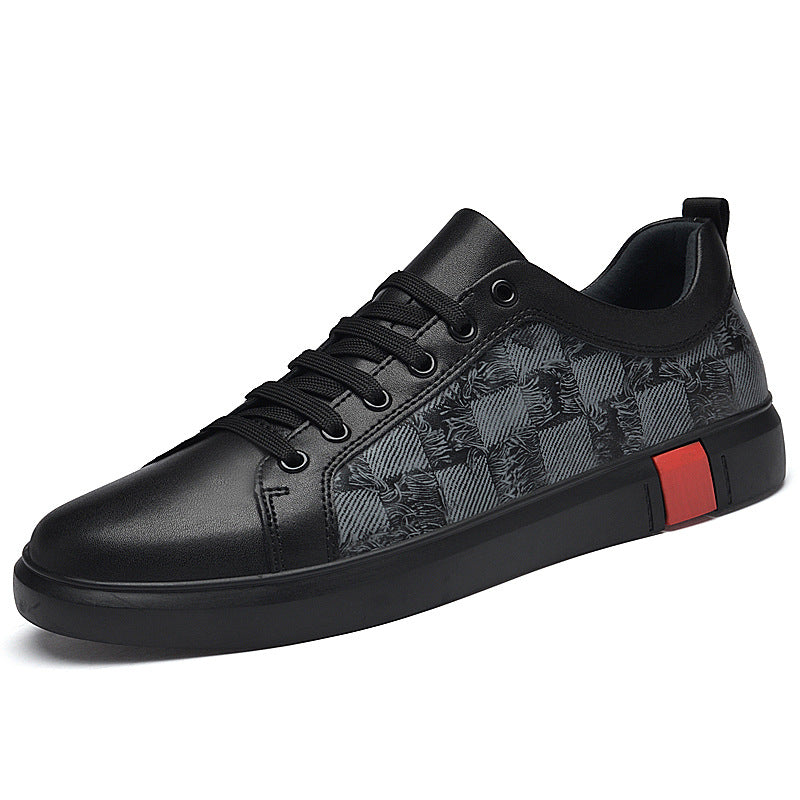 Men's Board Flat Fashionable Cowhide Spring Plaid Sneakers