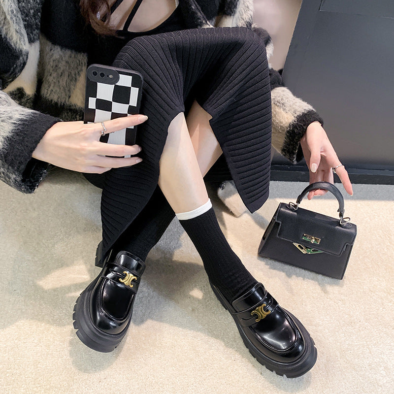 Women's Cowhide Version Soft Small Arc Platform Loafers