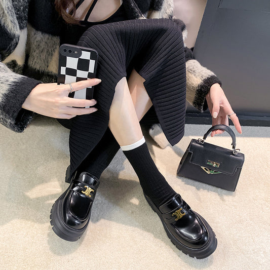 Women's Cowhide Version Soft Small Arc Platform Loafers