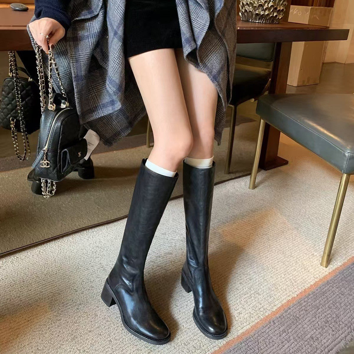 Back Zipper Fashion Slimming Chunky Long Boots