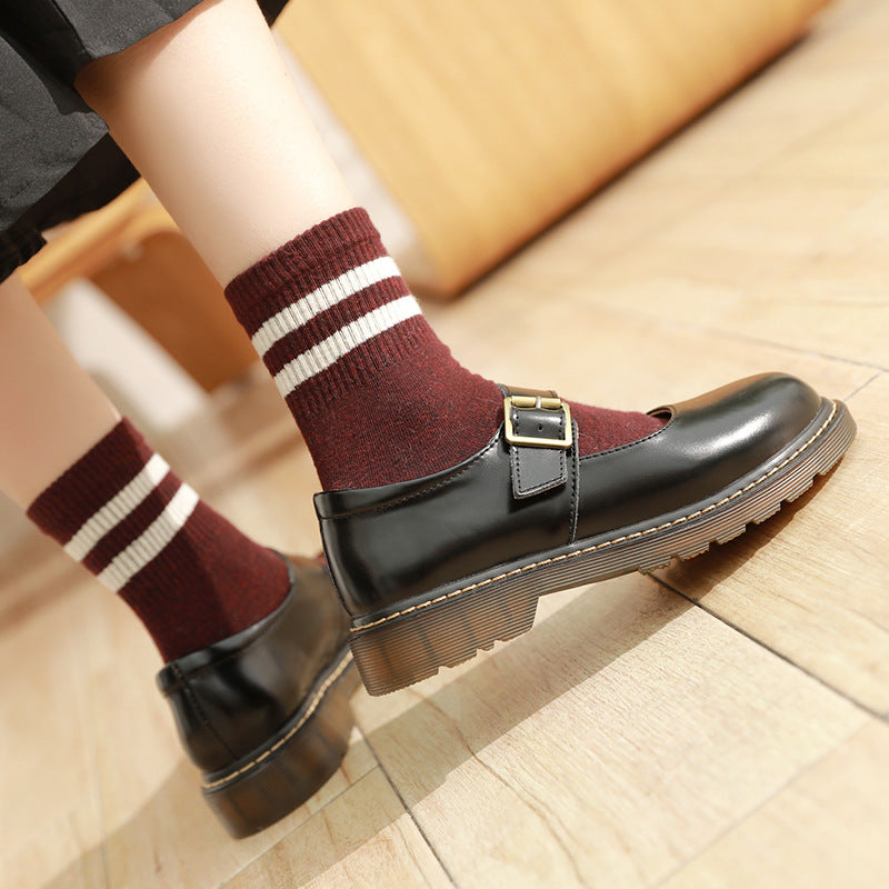 Women's Summer Thin College Style Buckle Mary Leather Shoes
