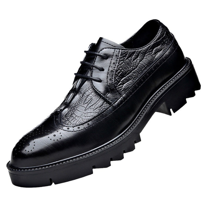 Men's Brogue British Style Crocodile Pattern Black Business Formal Leather Shoes