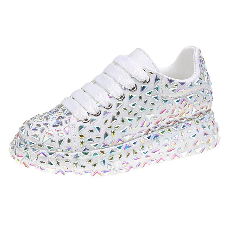 Women's Full Diamond White Autumn Slimming Rhinestone Sneakers