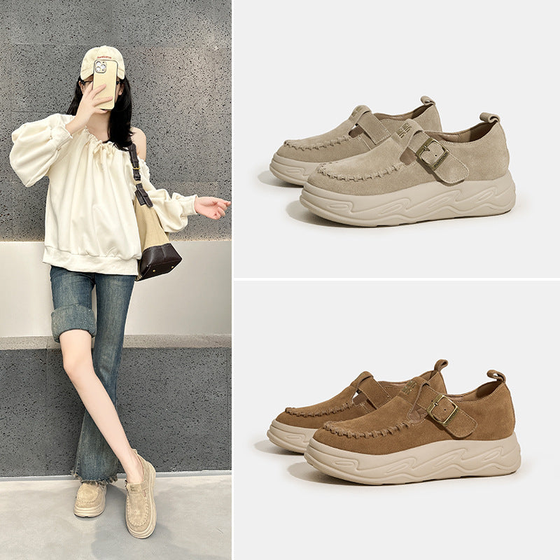 Women's Layer Cowhide Platform Chinese Style Small Retro Women's Sports Shoes
