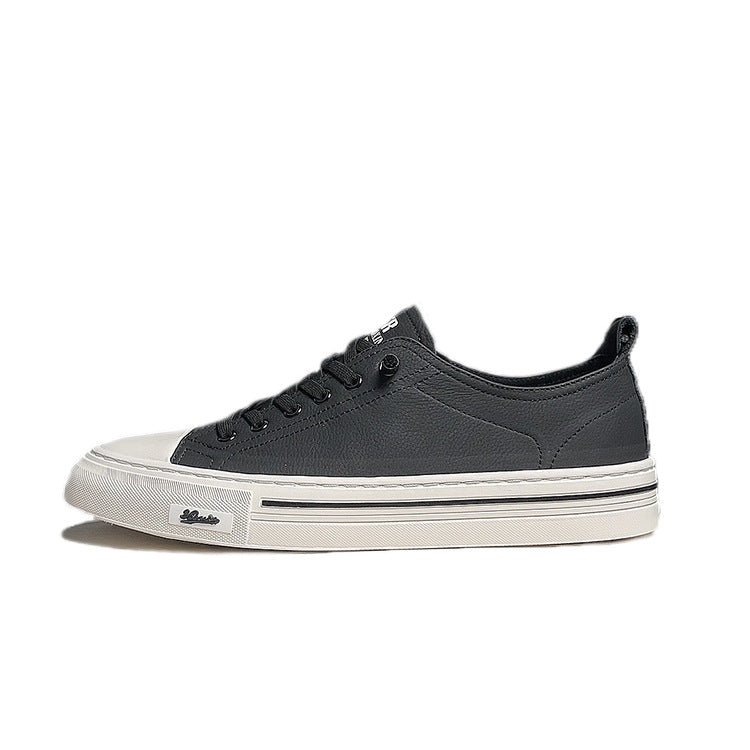 Men's Boys White Top Layer Cowhide Board Flat Sneakers