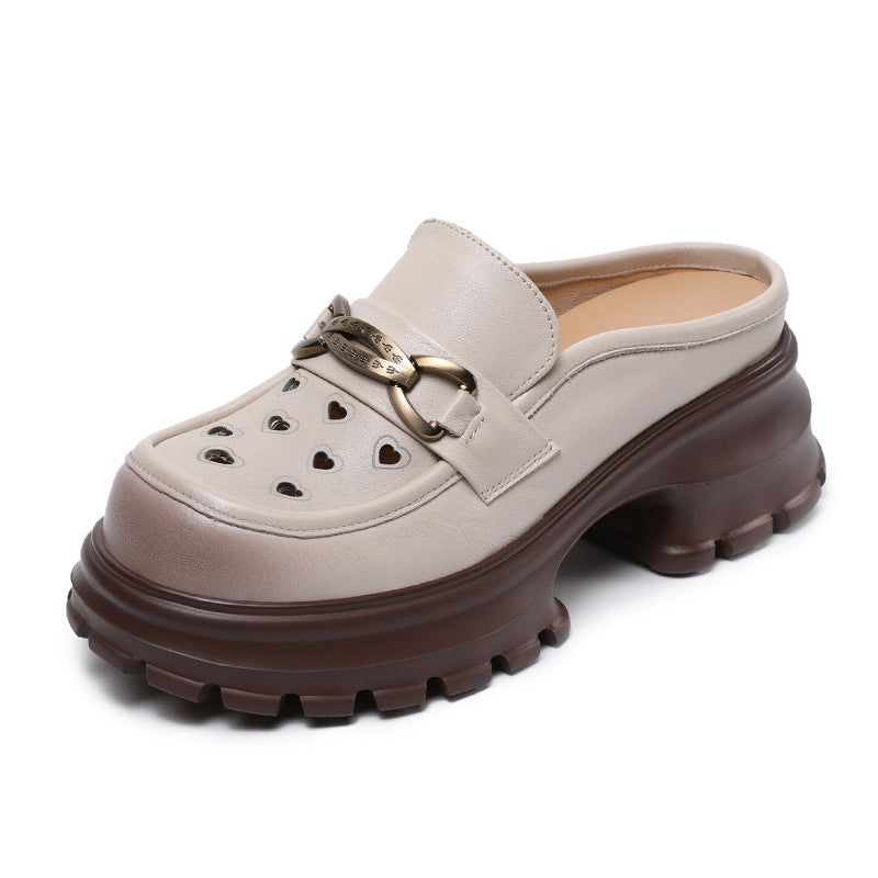 Women's Summer Outer Wear First Layer Cowhide Raise The Bottom Slippers