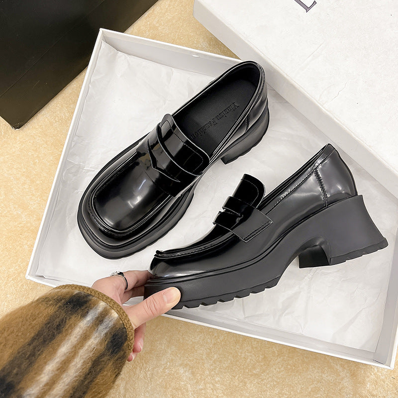 Women's Small Spring British Style Pumps Platform Leather Shoes