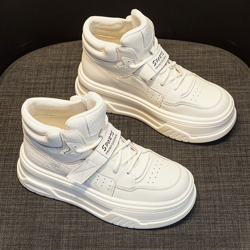 Women's Autumn Genuine White Thick Bottom Platform Sneakers