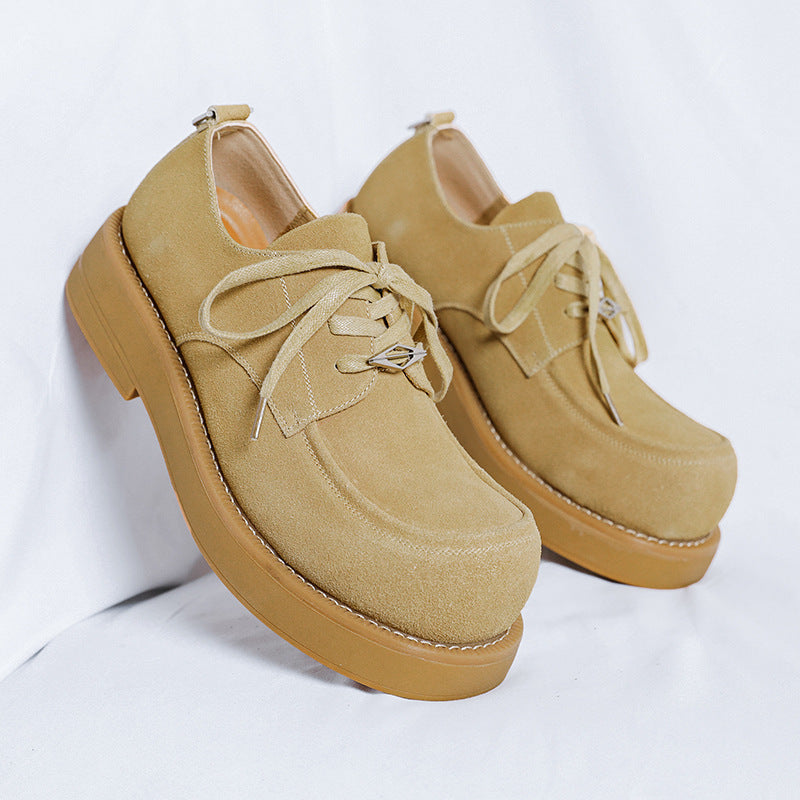 Men's Big Head Suede Worker Thick-soled Height Increasing Leather Shoes