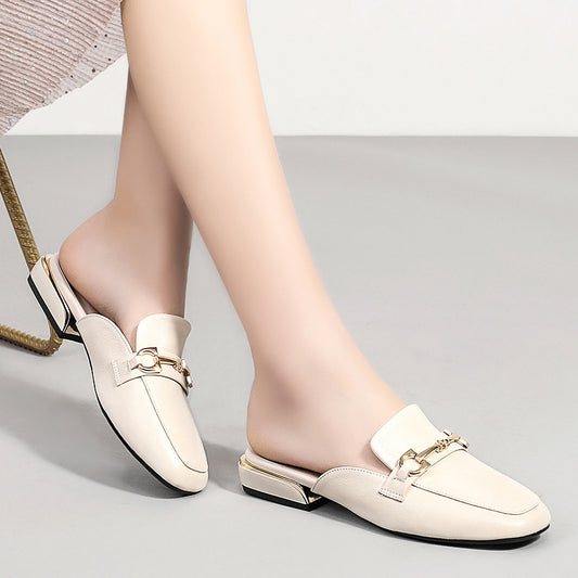 Women's Box Half Summer Outer Wear Semi Leather Shoes