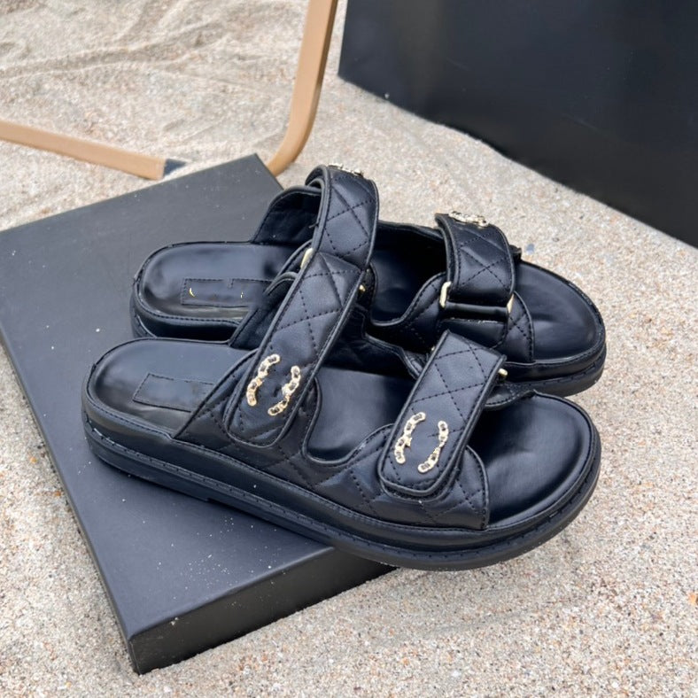 Women's Style Correct Logo Velcro Platform Retro Gel Beach Sandals