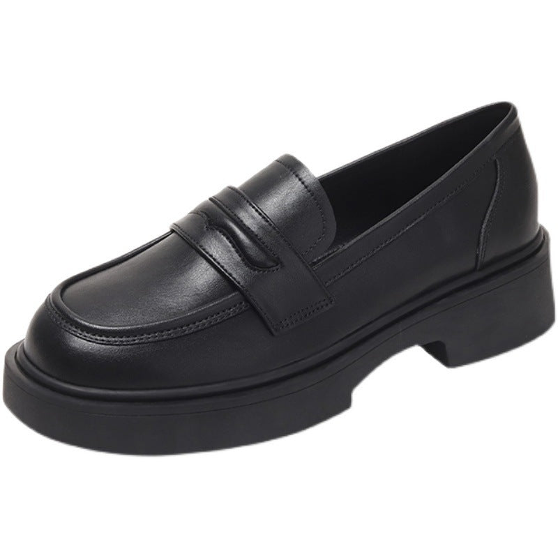 Cowhide Black Platform British Style Vintage Loafers