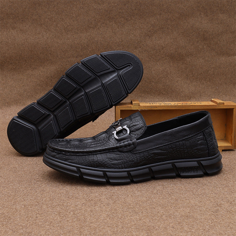 Men's Comfortable Printed Soft Slip-on Crocodile Pattern Men's Casual Leather Shoes