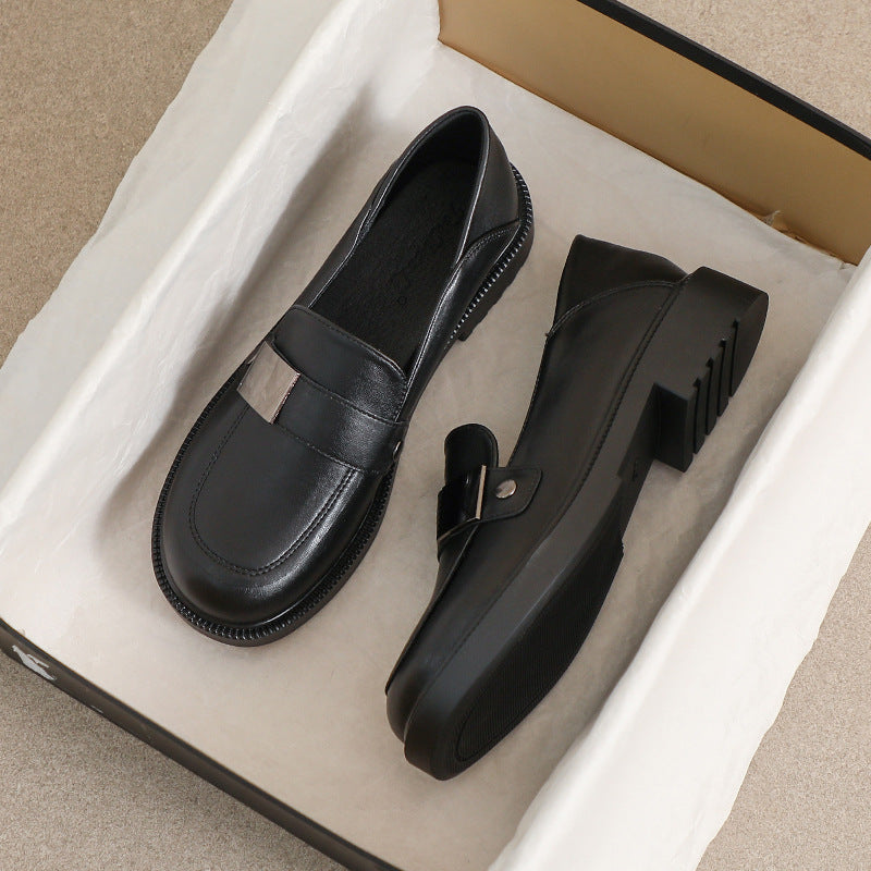 Women's Bottom Autumn British Style Black Flat Leather Shoes