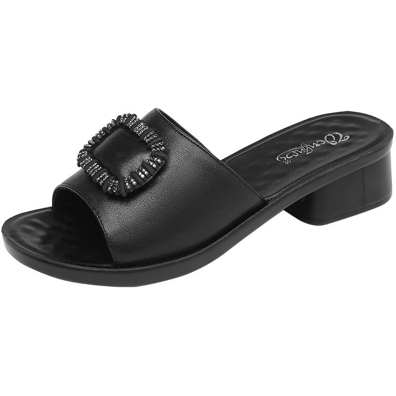 Women's Chunky Summer Soft Bottom Mid For Outerwear Heels