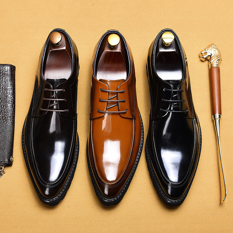 Men's Medium Bright Business Pointed Toe Platform Leather Shoes